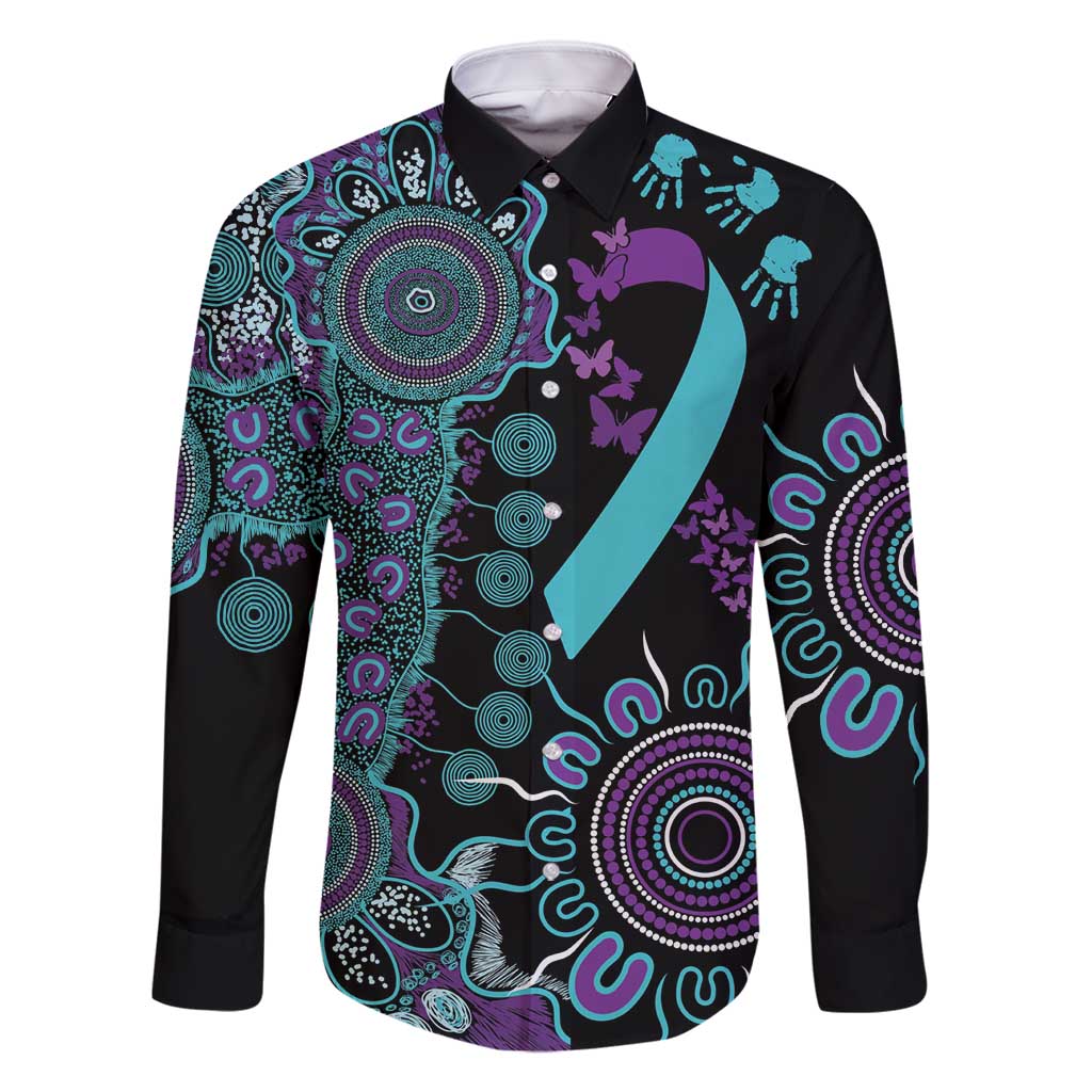 National Suicide Prevention Family Matching Off Shoulder Short Dress and Hawaiian Shirt Aboriginal Ribbon Dot Painting