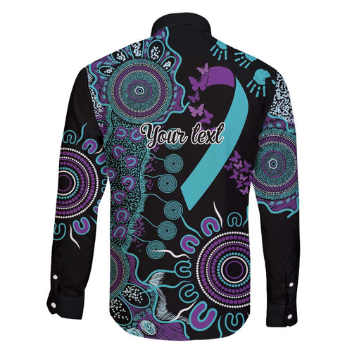 National Suicide Prevention Family Matching Off Shoulder Short Dress and Hawaiian Shirt Aboriginal Ribbon Dot Painting