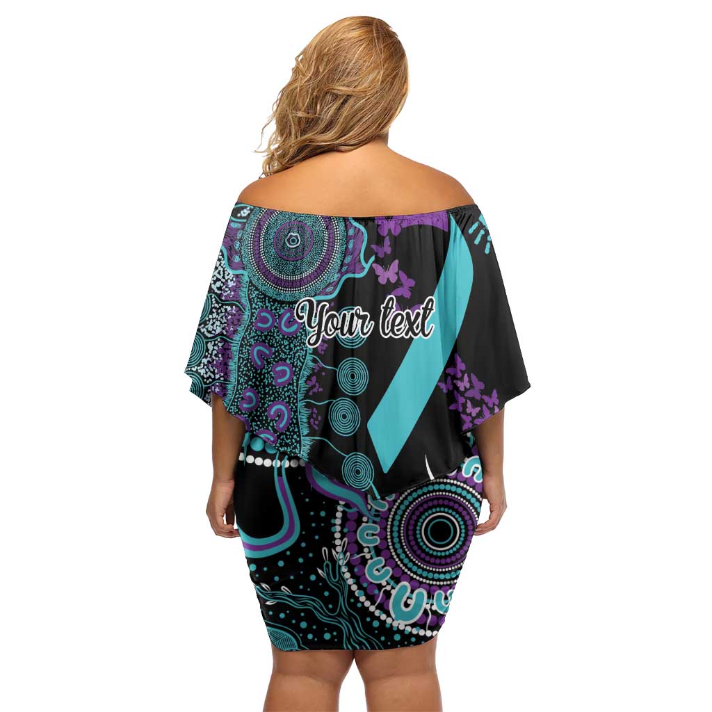 National Suicide Prevention Family Matching Off Shoulder Short Dress and Hawaiian Shirt Aboriginal Ribbon Dot Painting