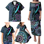 National Suicide Prevention Family Matching Puletasi and Hawaiian Shirt Aboriginal Ribbon Dot Painting