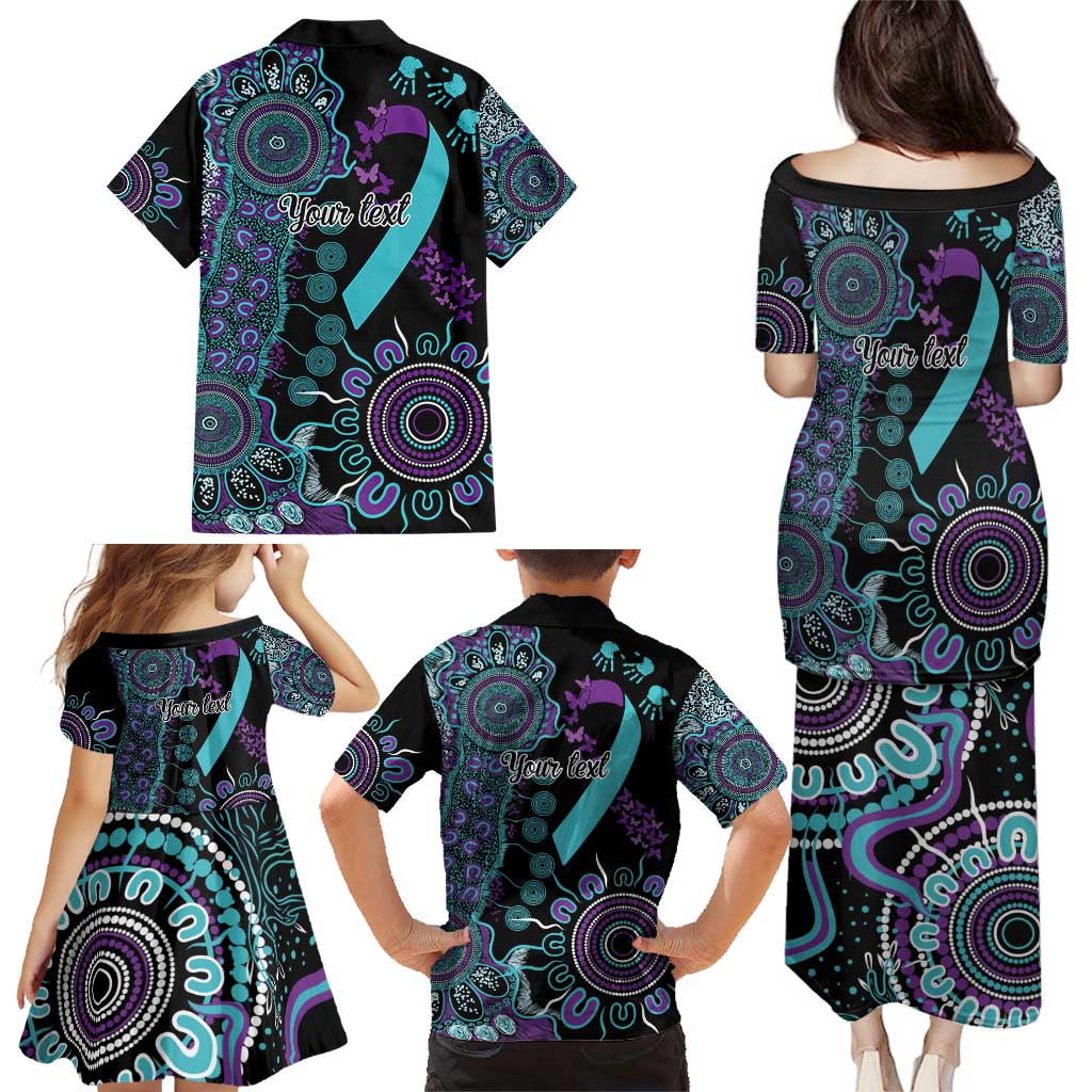National Suicide Prevention Family Matching Puletasi and Hawaiian Shirt Aboriginal Ribbon Dot Painting