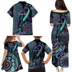 National Suicide Prevention Family Matching Puletasi and Hawaiian Shirt Aboriginal Ribbon Dot Painting