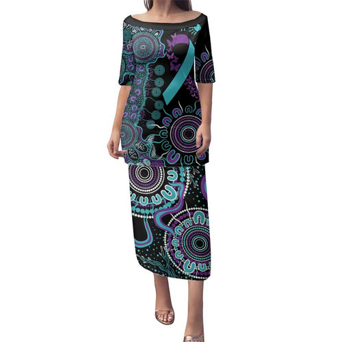 National Suicide Prevention Family Matching Puletasi and Hawaiian Shirt Aboriginal Ribbon Dot Painting