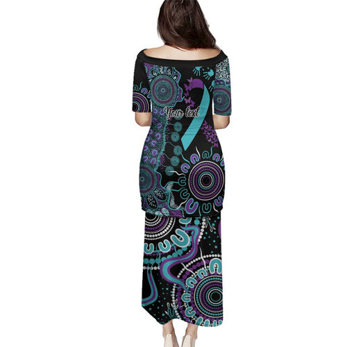 National Suicide Prevention Family Matching Puletasi and Hawaiian Shirt Aboriginal Ribbon Dot Painting