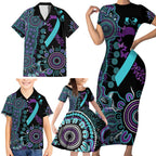 National Suicide Prevention Family Matching Short Sleeve Bodycon Dress and Hawaiian Shirt Aboriginal Ribbon Dot Painting