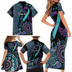 National Suicide Prevention Family Matching Short Sleeve Bodycon Dress and Hawaiian Shirt Aboriginal Ribbon Dot Painting