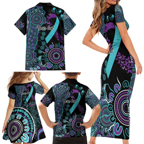 National Suicide Prevention Family Matching Short Sleeve Bodycon Dress and Hawaiian Shirt Aboriginal Ribbon Dot Painting