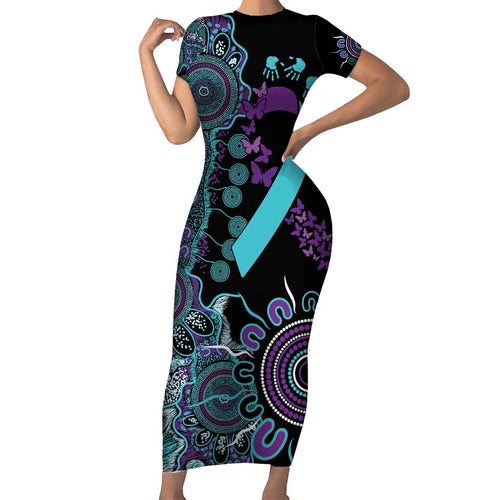 National Suicide Prevention Family Matching Short Sleeve Bodycon Dress and Hawaiian Shirt Aboriginal Ribbon Dot Painting