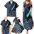 National Suicide Prevention Family Matching Summer Maxi Dress and Hawaiian Shirt Aboriginal Ribbon Dot Painting