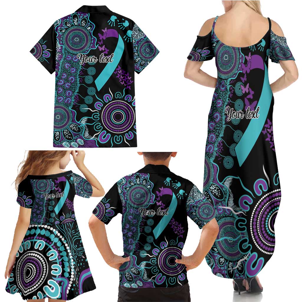 National Suicide Prevention Family Matching Summer Maxi Dress and Hawaiian Shirt Aboriginal Ribbon Dot Painting