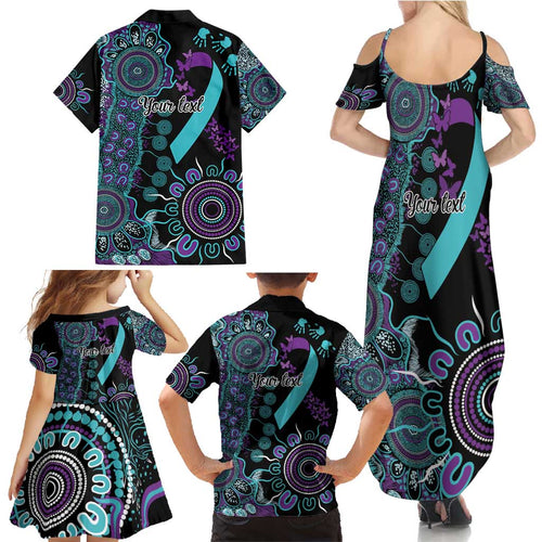 National Suicide Prevention Family Matching Summer Maxi Dress and Hawaiian Shirt Aboriginal Ribbon Dot Painting