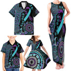 National Suicide Prevention Family Matching Tank Maxi Dress and Hawaiian Shirt Aboriginal Ribbon Dot Painting