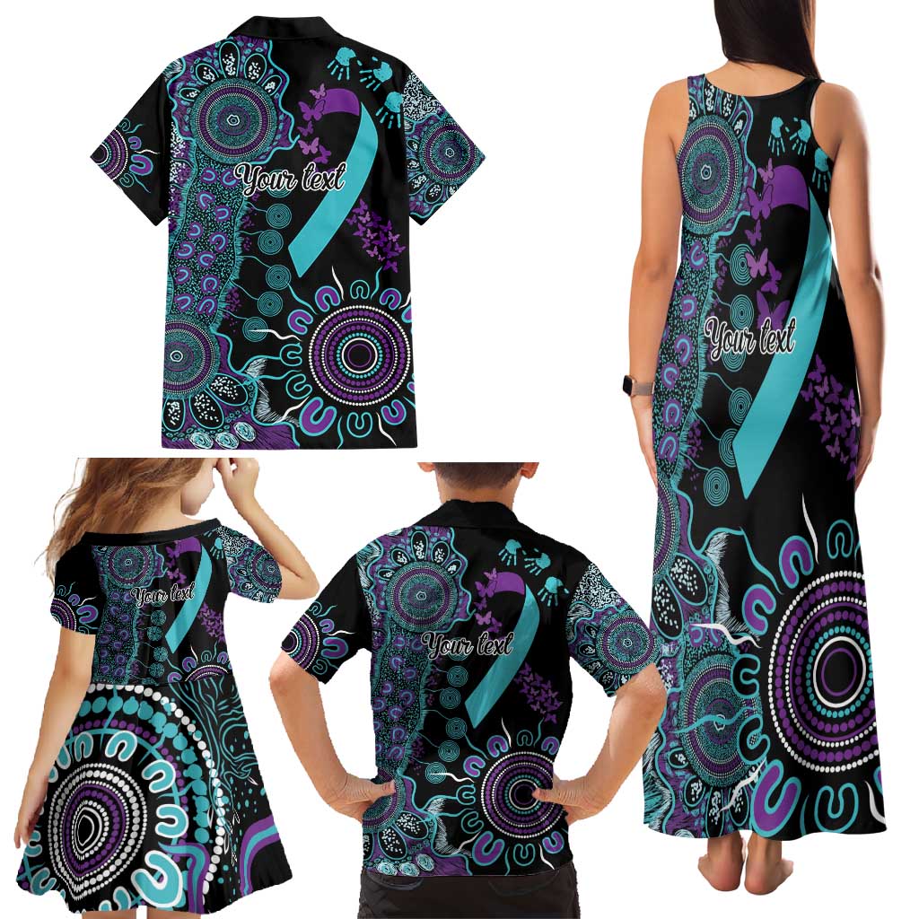 National Suicide Prevention Family Matching Tank Maxi Dress and Hawaiian Shirt Aboriginal Ribbon Dot Painting