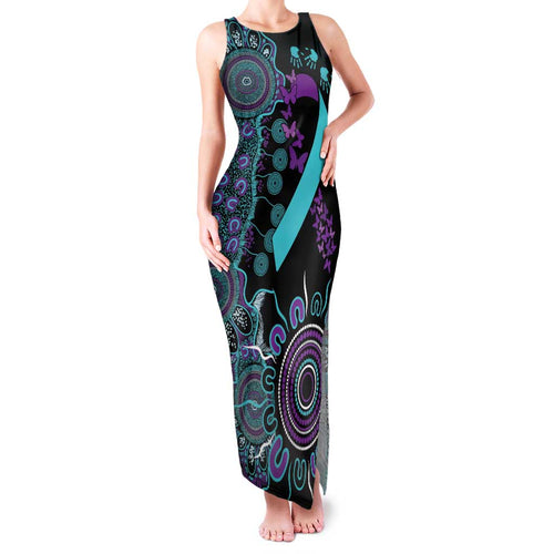 National Suicide Prevention Family Matching Tank Maxi Dress and Hawaiian Shirt Aboriginal Ribbon Dot Painting
