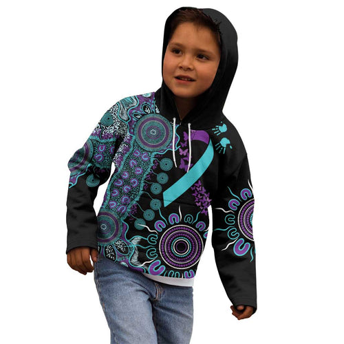 National Suicide Prevention Kid Hoodie Aboriginal Ribbon Dot Painting