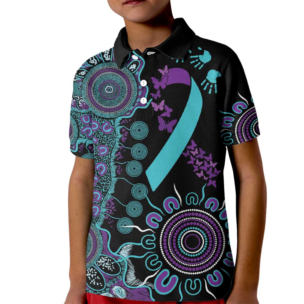 National Suicide Prevention Kid Polo Shirt Aboriginal Ribbon Dot Painting