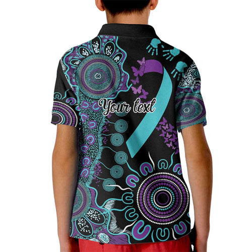 National Suicide Prevention Kid Polo Shirt Aboriginal Ribbon Dot Painting