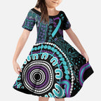 National Suicide Prevention Kid Short Sleeve Dress Aboriginal Ribbon Dot Painting