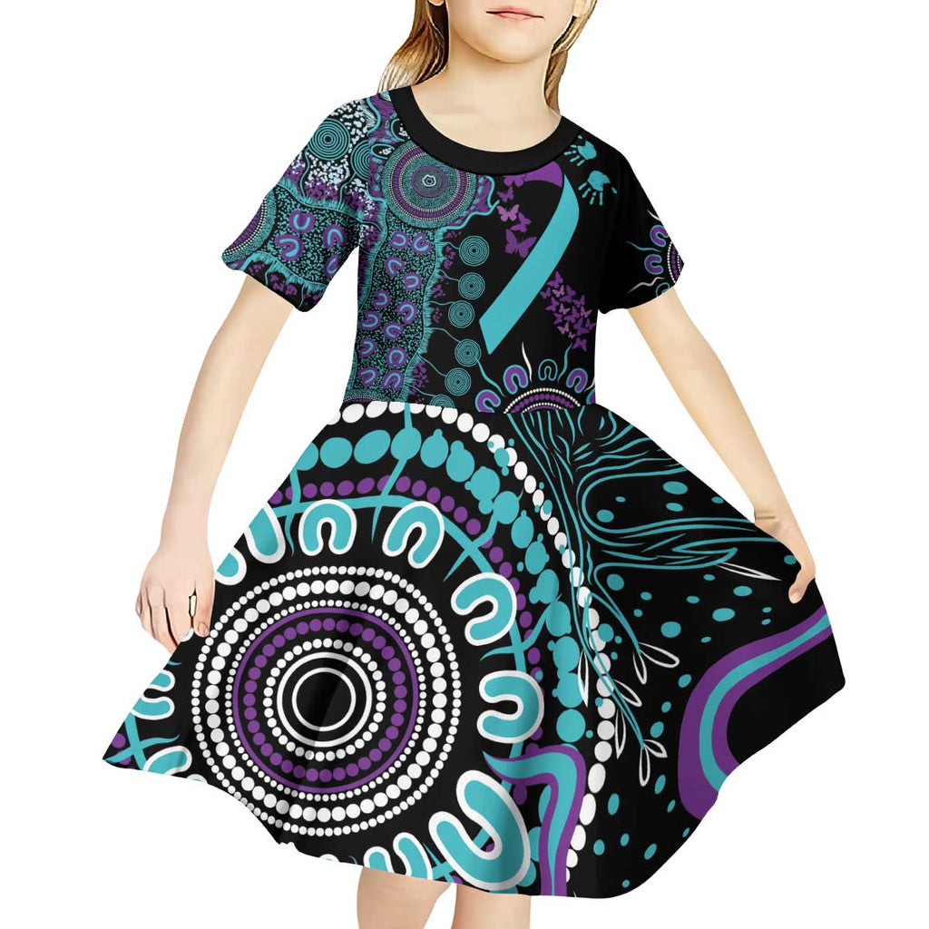 National Suicide Prevention Kid Short Sleeve Dress Aboriginal Ribbon Dot Painting