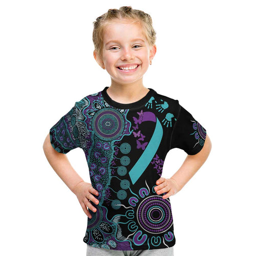 National Suicide Prevention Kid T Shirt Aboriginal Ribbon Dot Painting