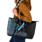 National Suicide Prevention Leather Tote Bag Aboriginal Ribbon Dot Painting