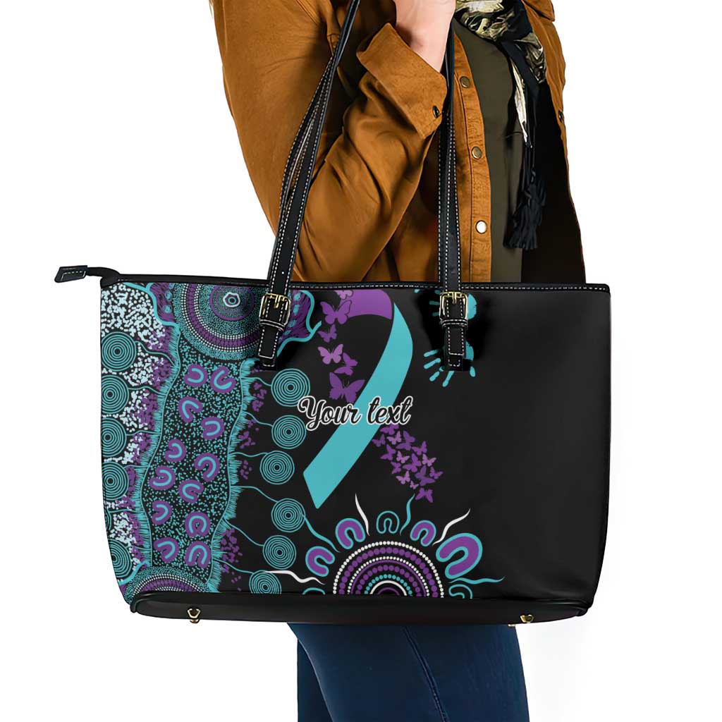National Suicide Prevention Leather Tote Bag Aboriginal Ribbon Dot Painting