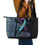 National Suicide Prevention Leather Tote Bag Aboriginal Ribbon Dot Painting
