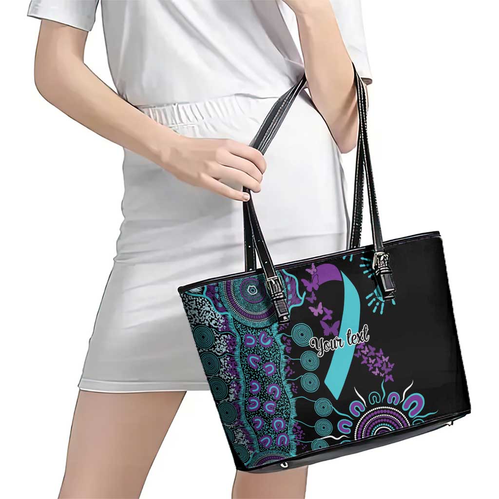 National Suicide Prevention Leather Tote Bag Aboriginal Ribbon Dot Painting