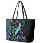 National Suicide Prevention Leather Tote Bag Aboriginal Ribbon Dot Painting