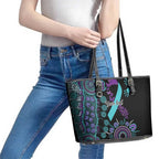 National Suicide Prevention Leather Tote Bag Aboriginal Ribbon Dot Painting