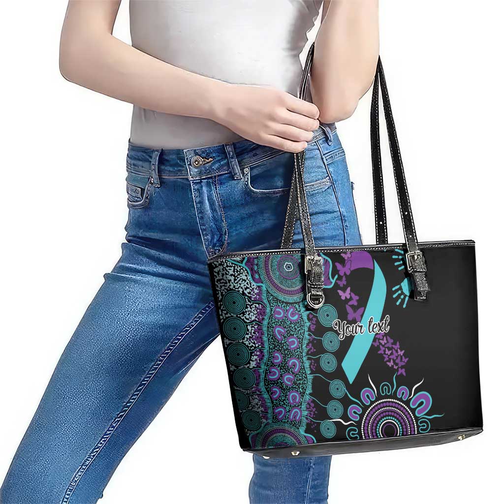National Suicide Prevention Leather Tote Bag Aboriginal Ribbon Dot Painting
