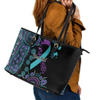 National Suicide Prevention Leather Tote Bag Aboriginal Ribbon Dot Painting
