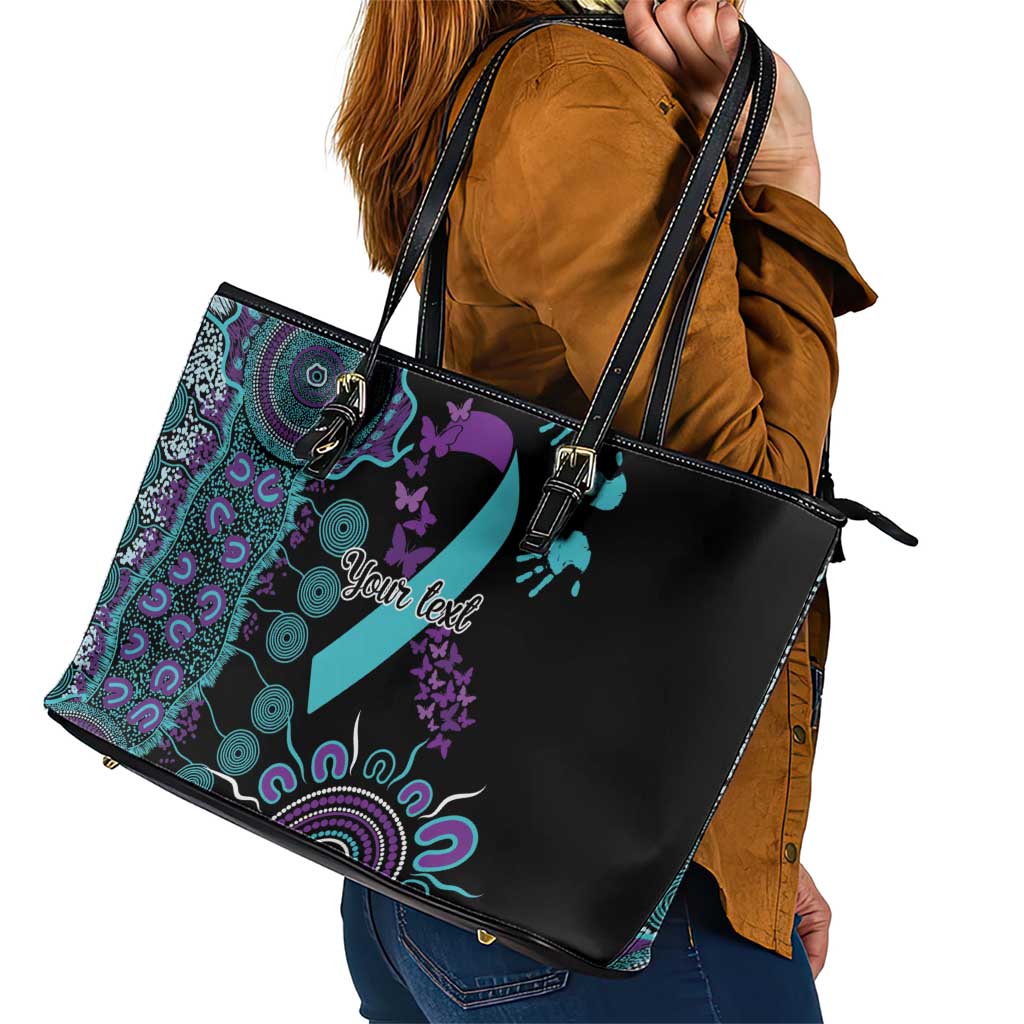 National Suicide Prevention Leather Tote Bag Aboriginal Ribbon Dot Painting