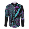 National Suicide Prevention Long Sleeve Button Shirt Aboriginal Ribbon Dot Painting