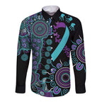 National Suicide Prevention Long Sleeve Button Shirt Aboriginal Ribbon Dot Painting