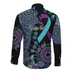 National Suicide Prevention Long Sleeve Button Shirt Aboriginal Ribbon Dot Painting