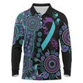 National Suicide Prevention Long Sleeve Polo Shirt Aboriginal Ribbon Dot Painting