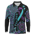 National Suicide Prevention Long Sleeve Polo Shirt Aboriginal Ribbon Dot Painting