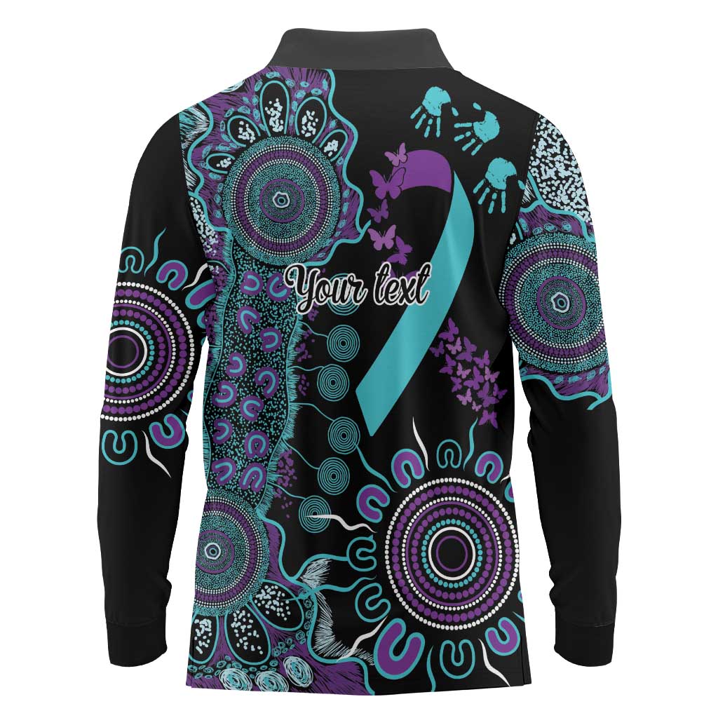 National Suicide Prevention Long Sleeve Polo Shirt Aboriginal Ribbon Dot Painting