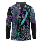 National Suicide Prevention Long Sleeve Polo Shirt Aboriginal Ribbon Dot Painting