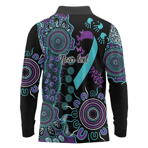 National Suicide Prevention Long Sleeve Polo Shirt Aboriginal Ribbon Dot Painting