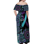 National Suicide Prevention Off Shoulder Maxi Dress Aboriginal Ribbon Dot Painting