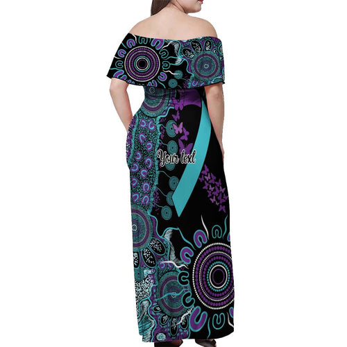 National Suicide Prevention Off Shoulder Maxi Dress Aboriginal Ribbon Dot Painting