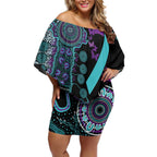 National Suicide Prevention Off Shoulder Short Dress Aboriginal Ribbon Dot Painting