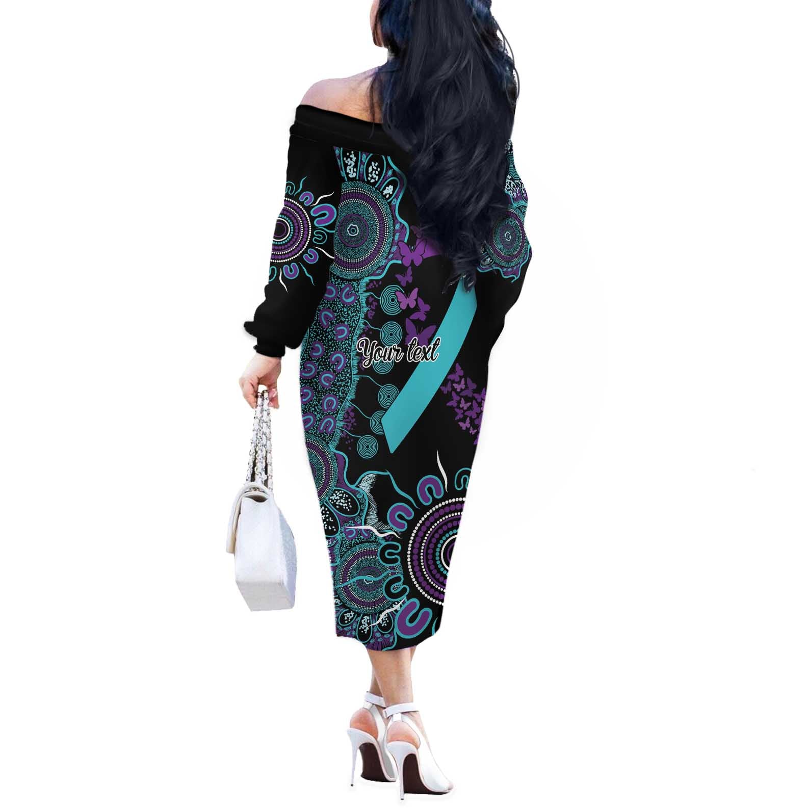 National Suicide Prevention Off The Shoulder Long Sleeve Dress Aboriginal Ribbon Dot Painting