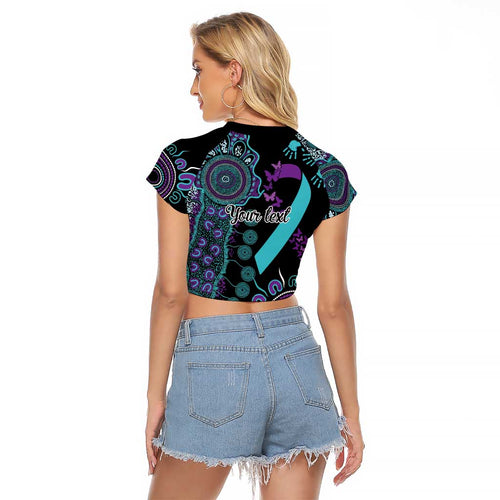 National Suicide Prevention Raglan Cropped T Shirt Aboriginal Ribbon Dot Painting