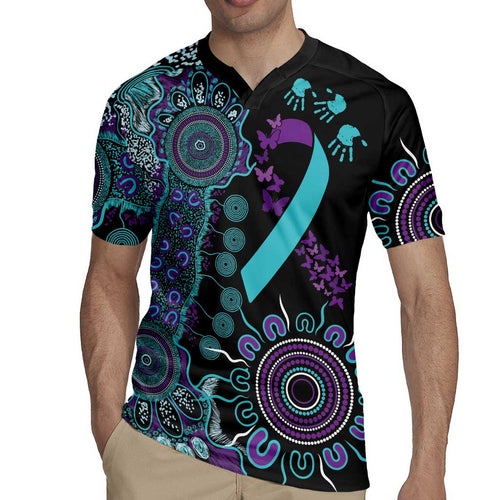 National Suicide Prevention Rugby Jersey Aboriginal Ribbon Dot Painting