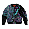National Suicide Prevention Sleeve Zip Bomber Jacket Aboriginal Ribbon Dot Painting