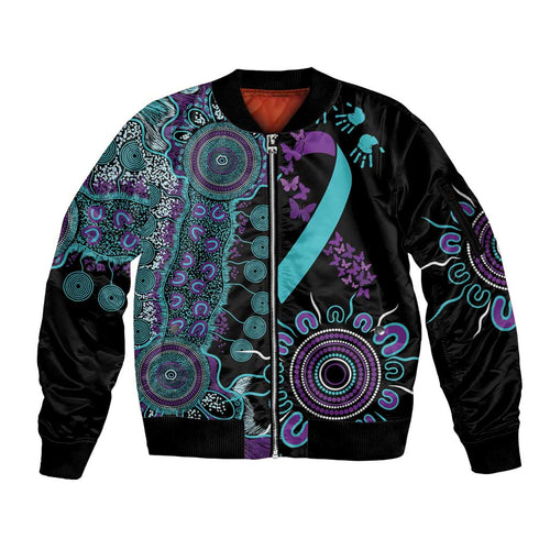 National Suicide Prevention Sleeve Zip Bomber Jacket Aboriginal Ribbon Dot Painting