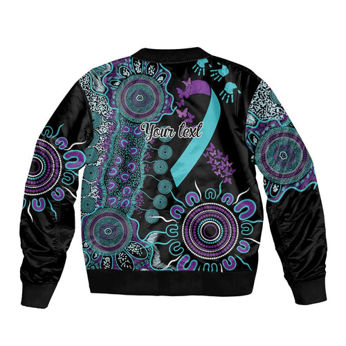 National Suicide Prevention Sleeve Zip Bomber Jacket Aboriginal Ribbon Dot Painting